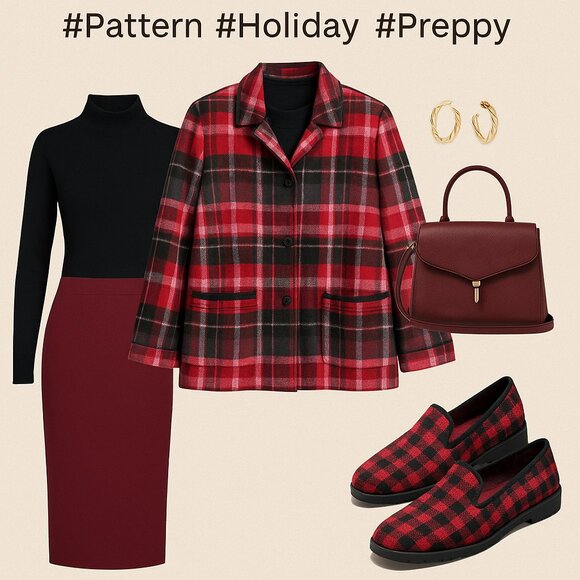 🟥 Anne Klein Red Plaid Button-Up Jacket – Cozy, Preppy, & Vintage-Inspired - Picture 2 of 8